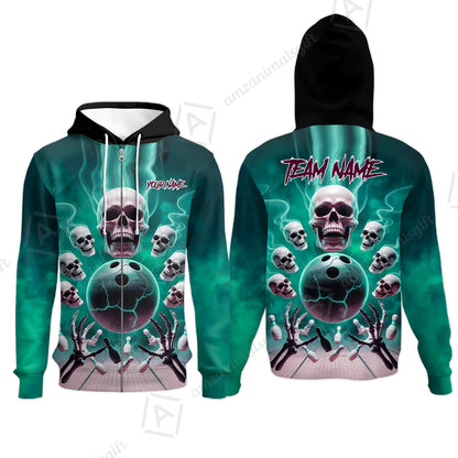 Custom Dark Fantasy Skeleton Bowling Team Jersey, Bowling Uniforms, Personalize Name And Team Name