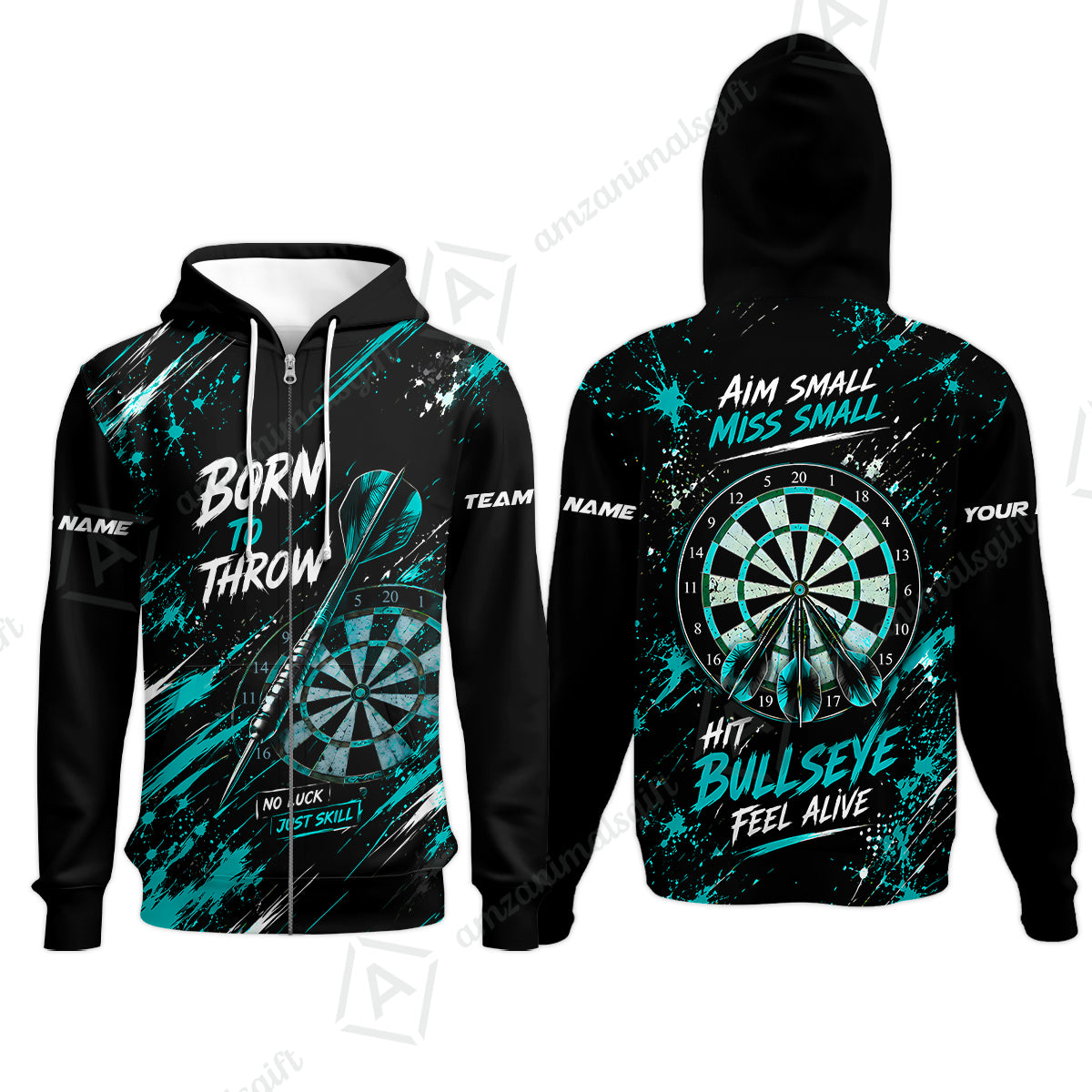 Customized Born To Throw No Luck Just Skill, Hit Bullseye Feel Alive Darts Jersey, Personalized Name And Team Name For Players