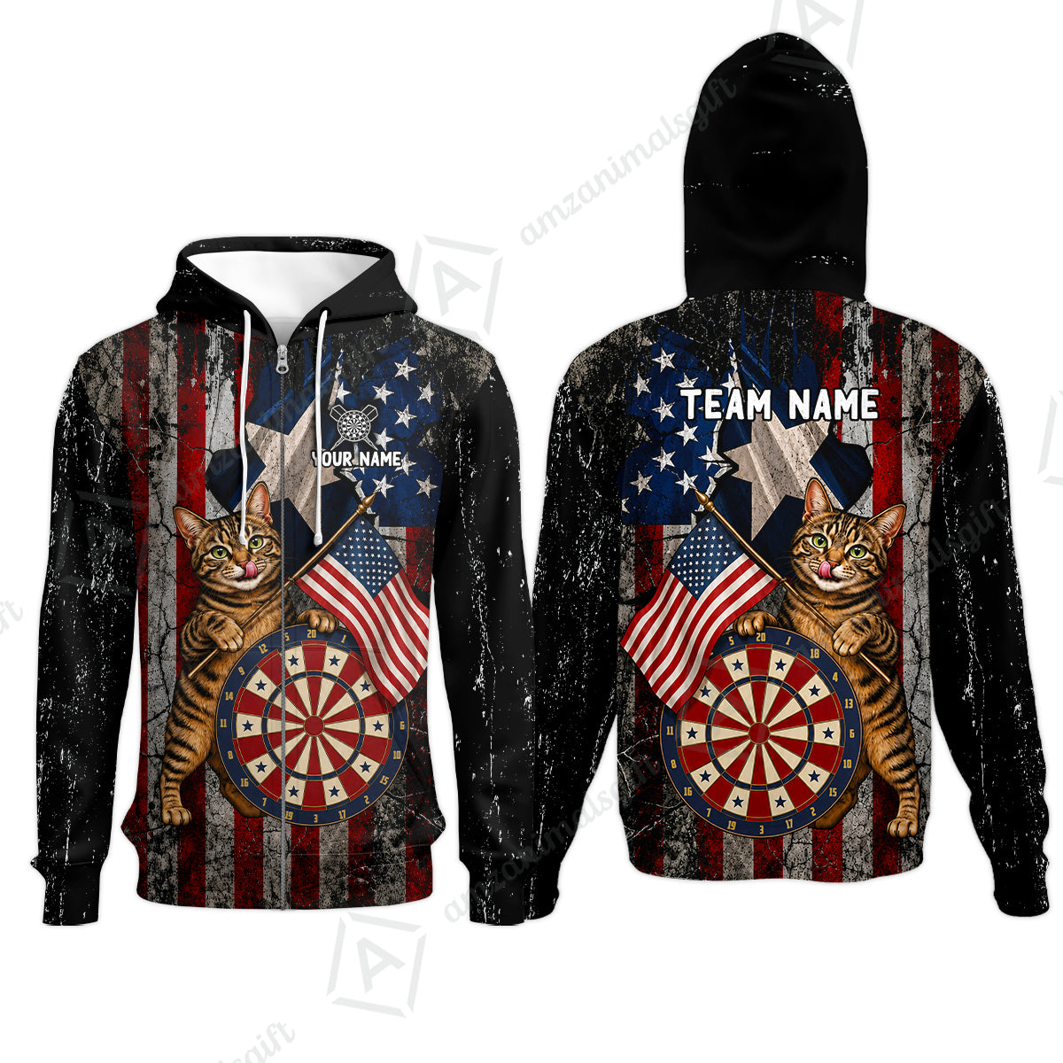 Custom Dart Jersey Team Shirt For Players, American Flag and Alley Cats, Personalize Name and Team Name