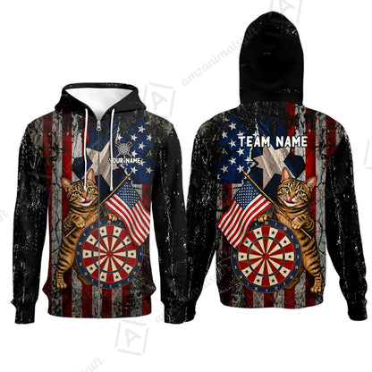 Custom Dart Jersey Team Shirt For Players, American Flag and Alley Cats, Personalize Name and Team Name