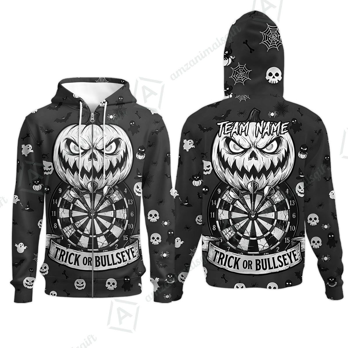 Zip Hoodie||Black White