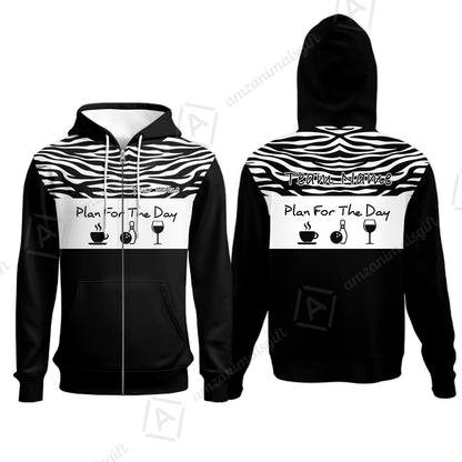 Custom Bowling Jersey Polo Shirt, Plan For The Day Zebra Pattern, Custom Bowling Jersey Team Shirt For Players With Name & Team Name