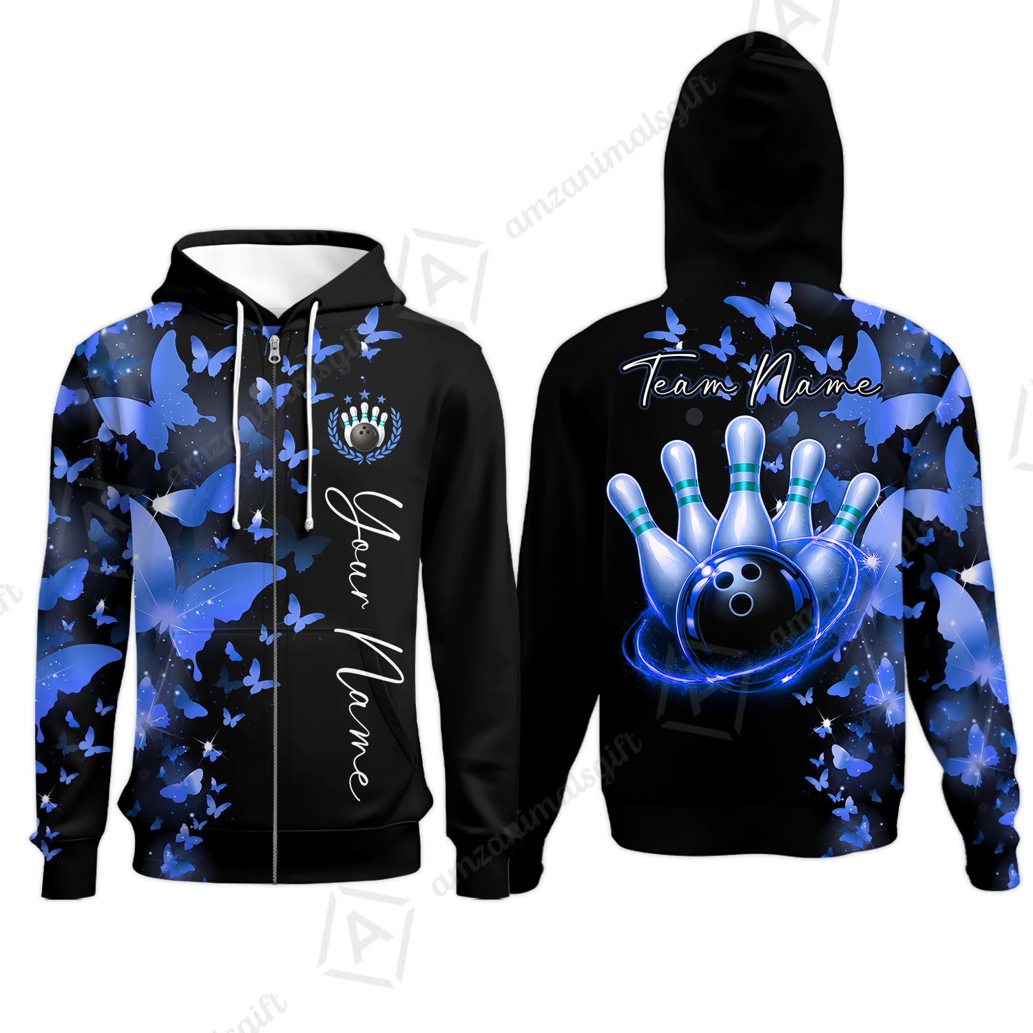 Zip Hoodie||Blue