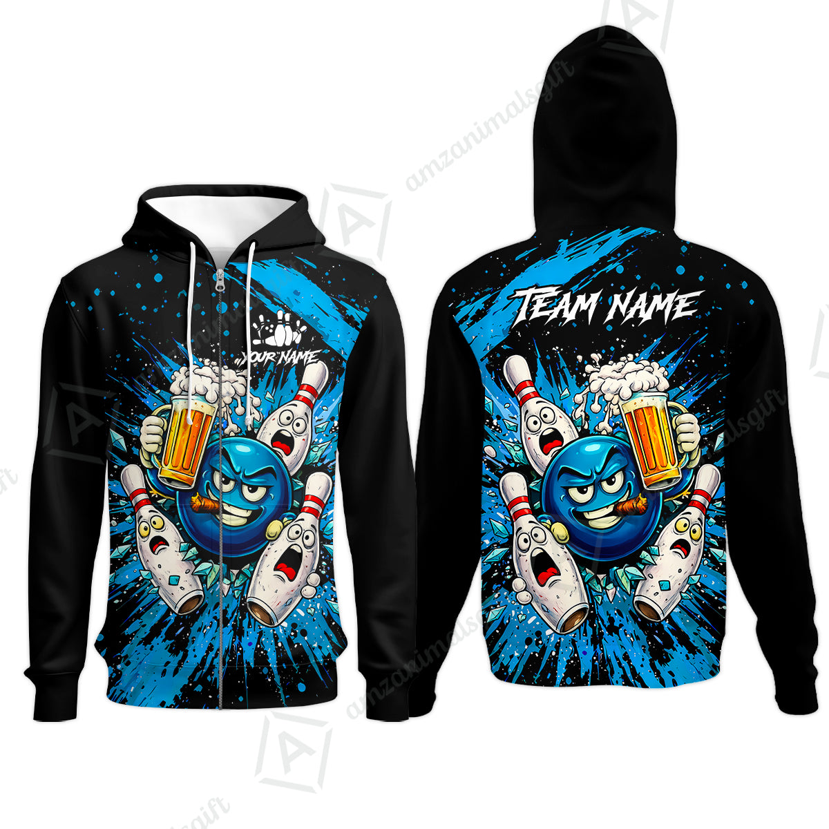 Zip Hoodie||Blue