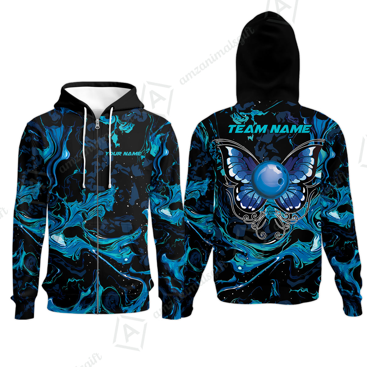 Zip Hoodie||Blue