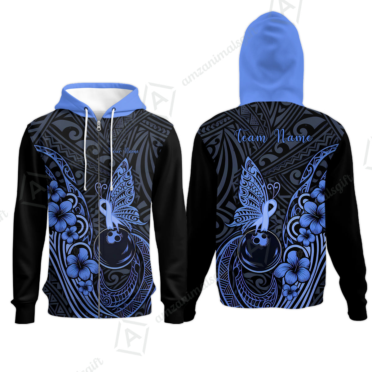 Zip Hoodie||Blue