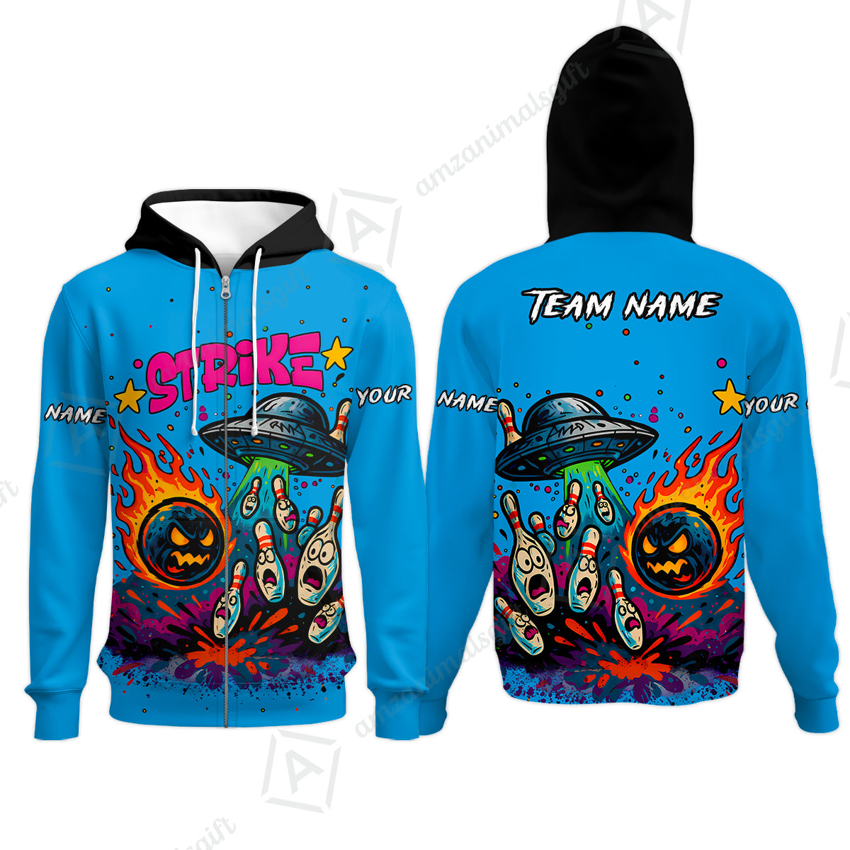 Zip Hoodie||Blue