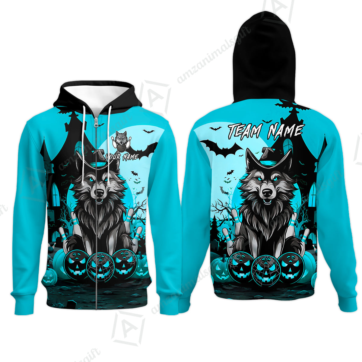 Zip Hoodie||Cyan
