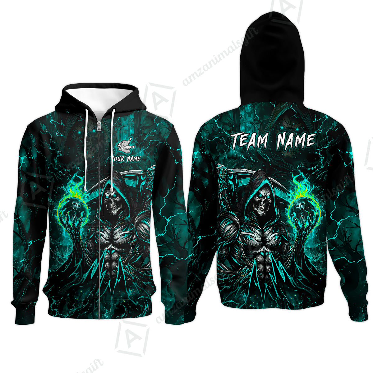 Zip Hoodie||Cyan