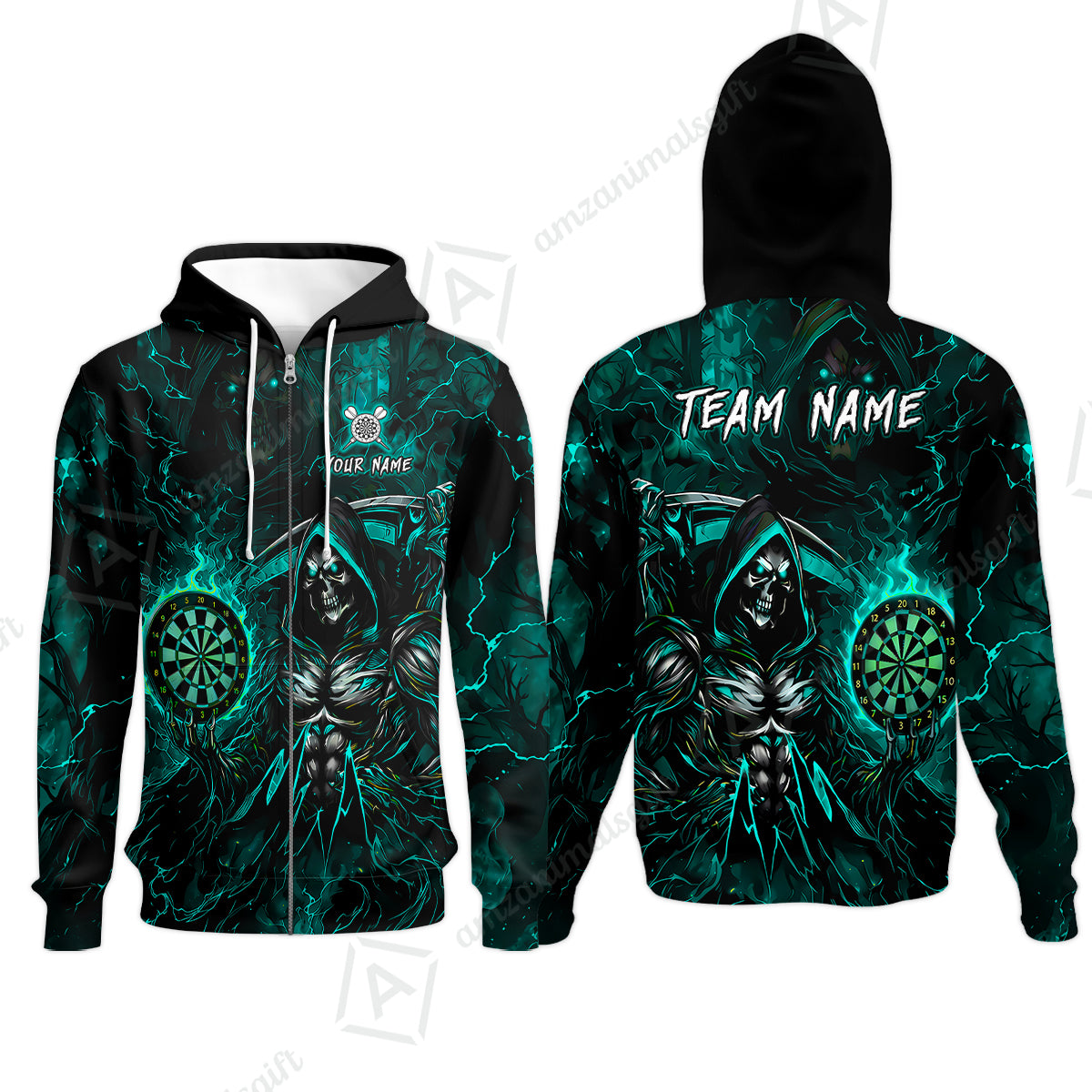 Zip Hoodie||Cyan