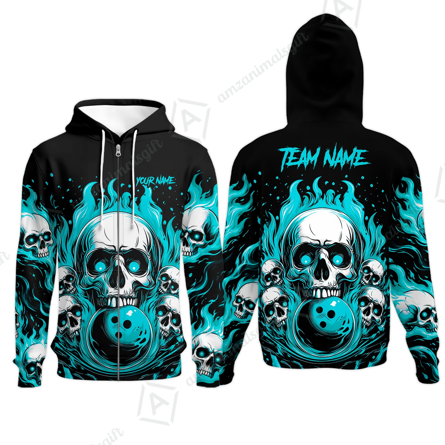 Zip Hoodie||Cyan