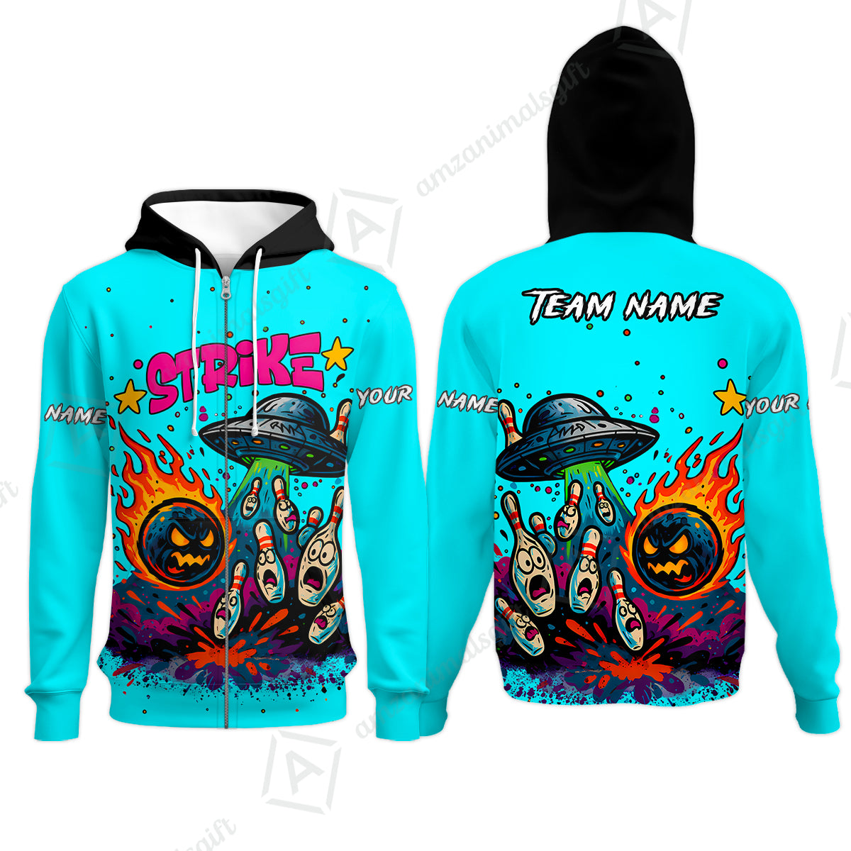 Zip Hoodie||Cyan