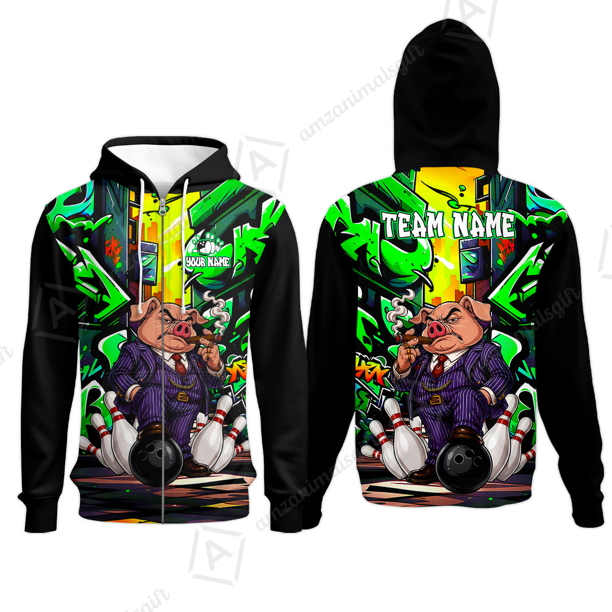 Zip Hoodie||Green
