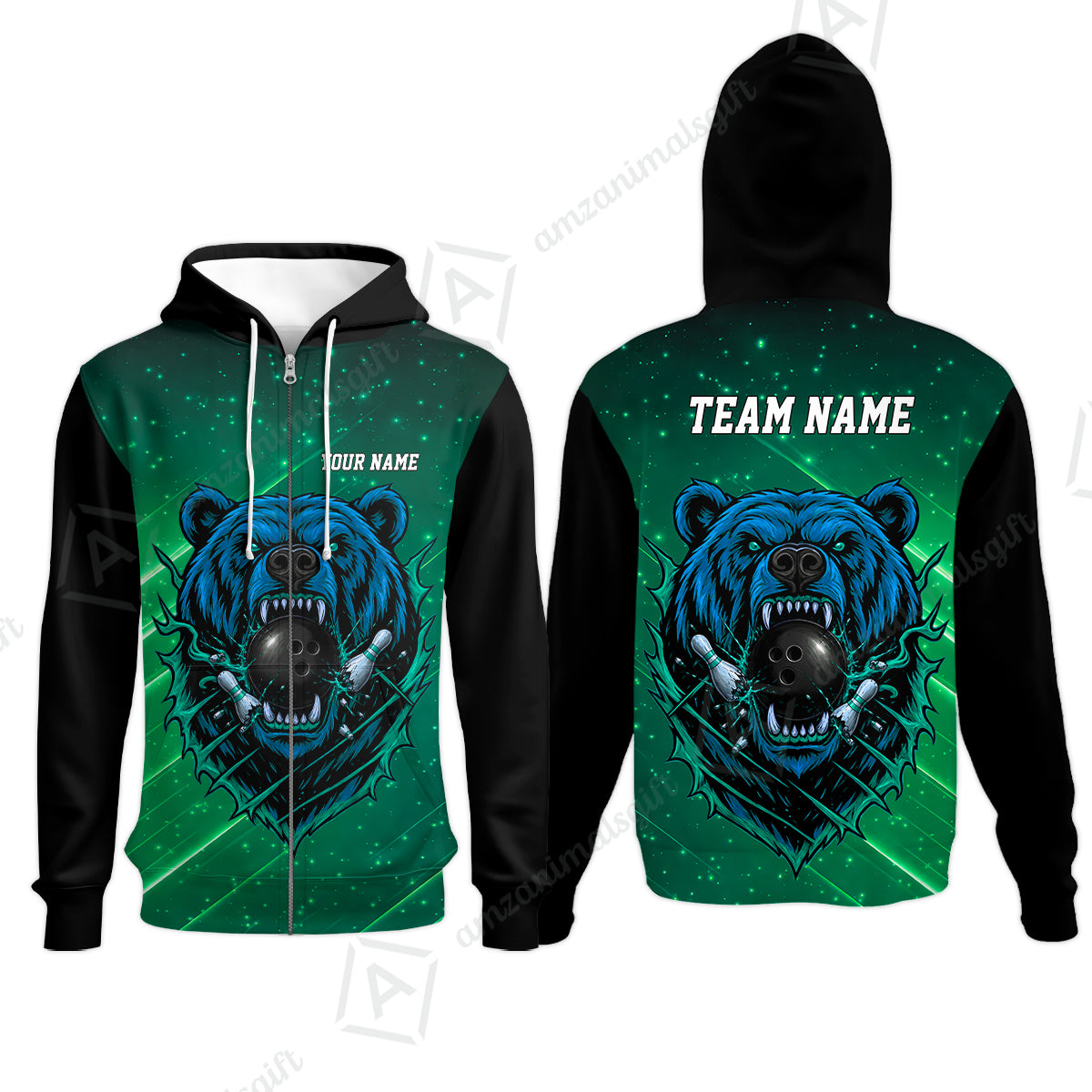 Zip Hoodie||Green