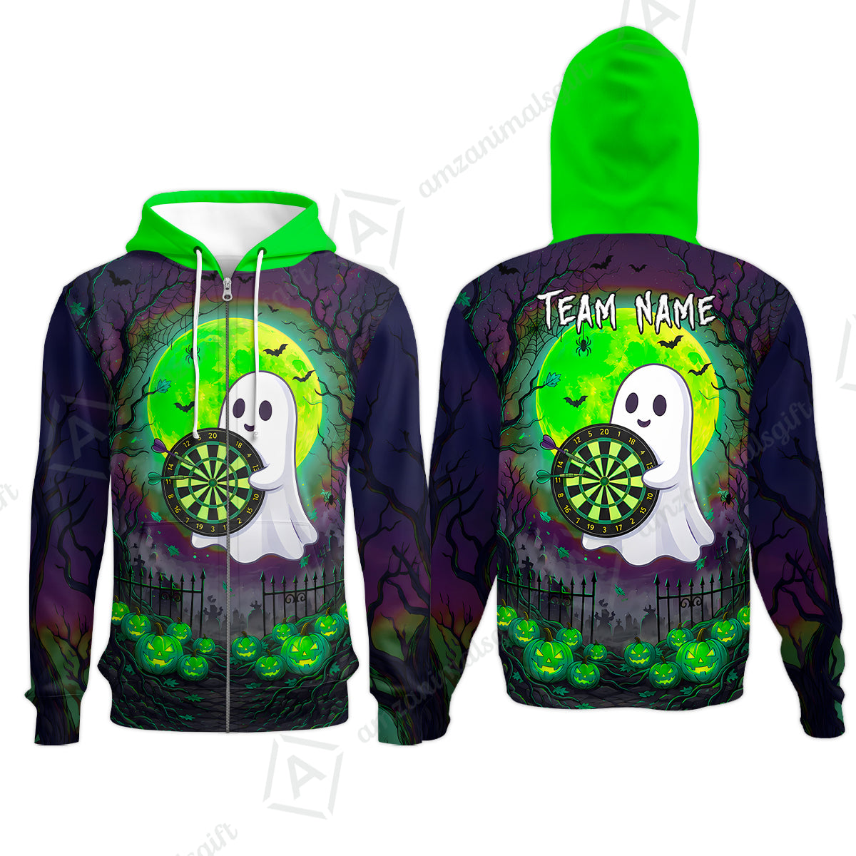 Zip Hoodie||Green