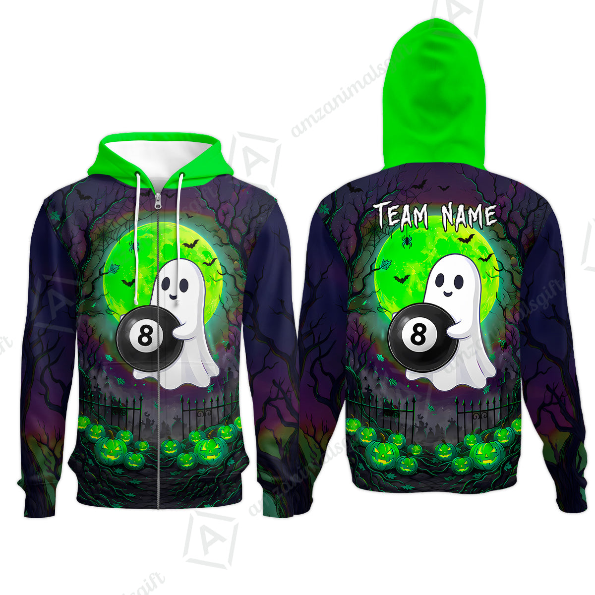Zip Hoodie||Green