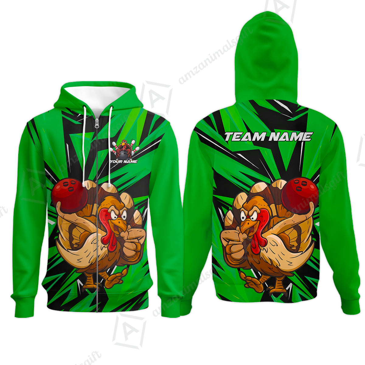 Zip Hoodie||Green