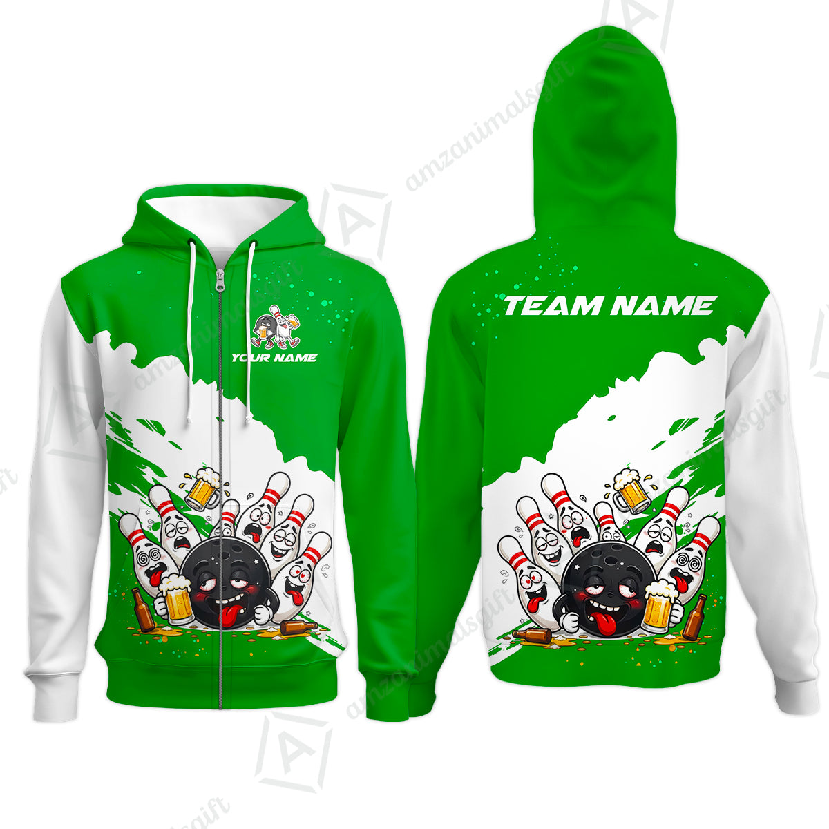 Zip Hoodie||Green