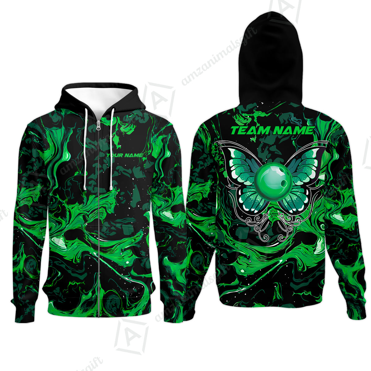 Zip Hoodie||Green
