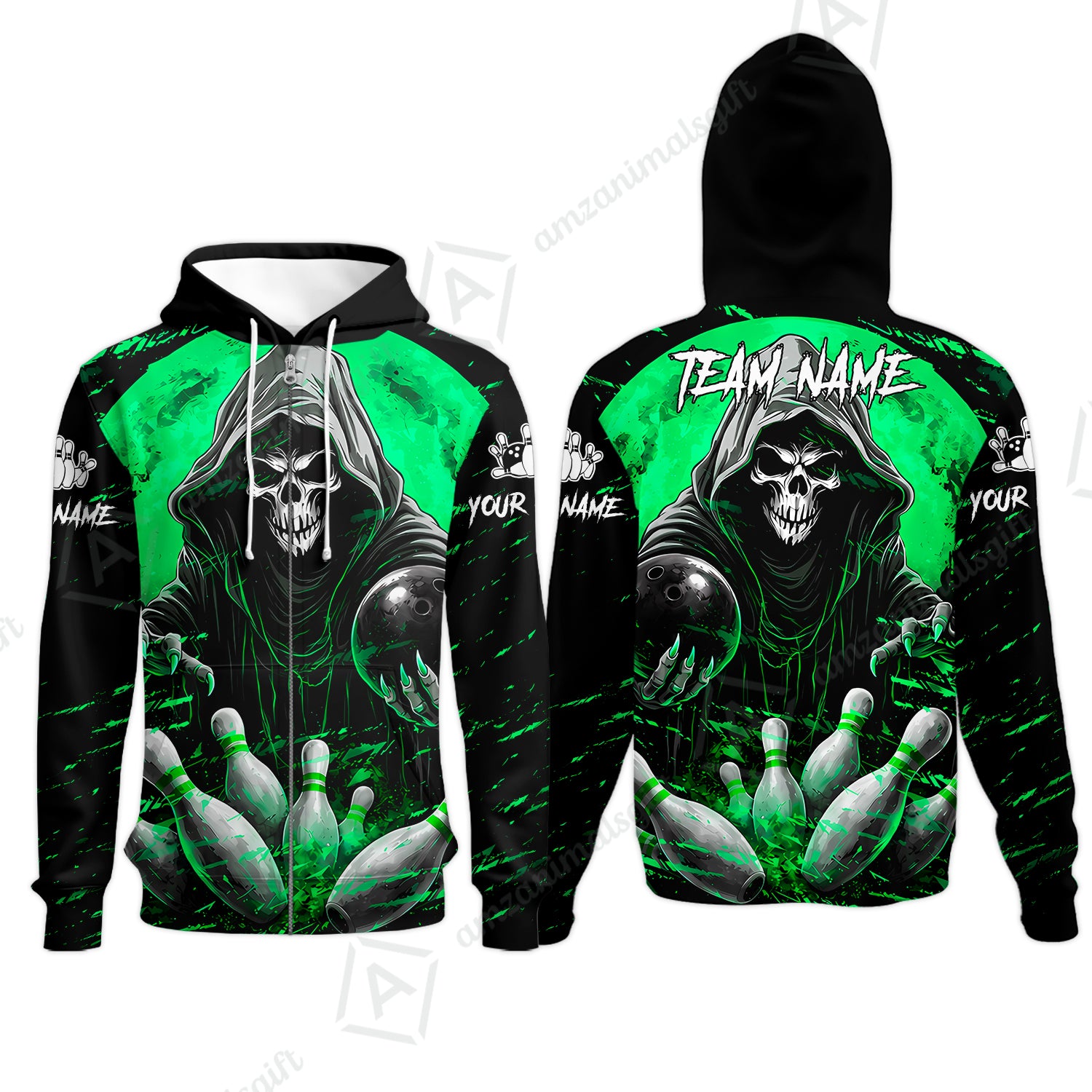Zip Hoodie||Green
