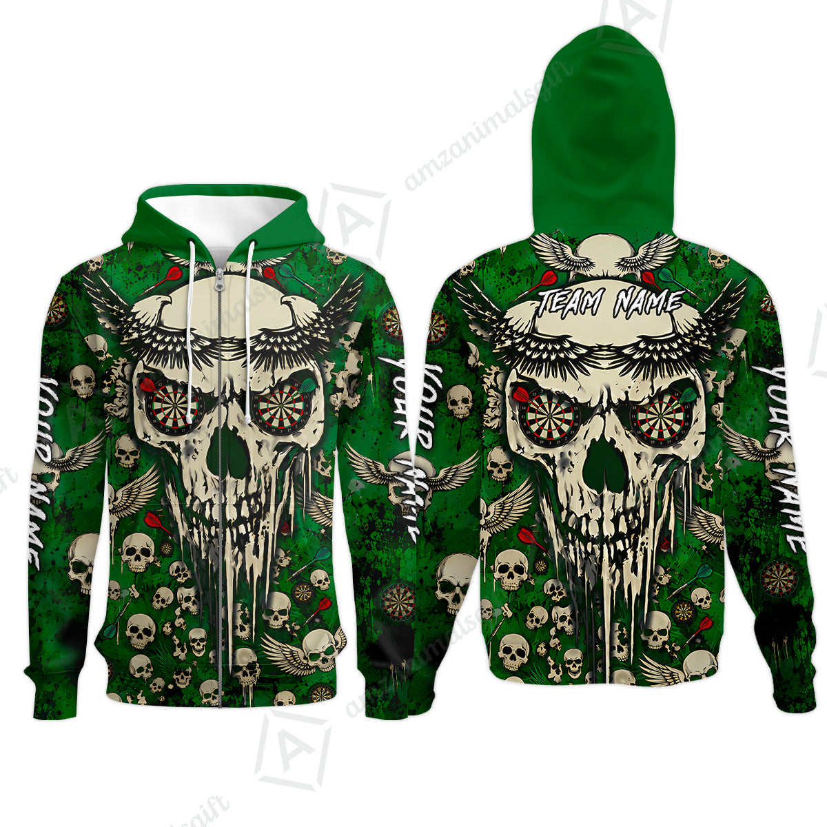 Zip Hoodie||Green