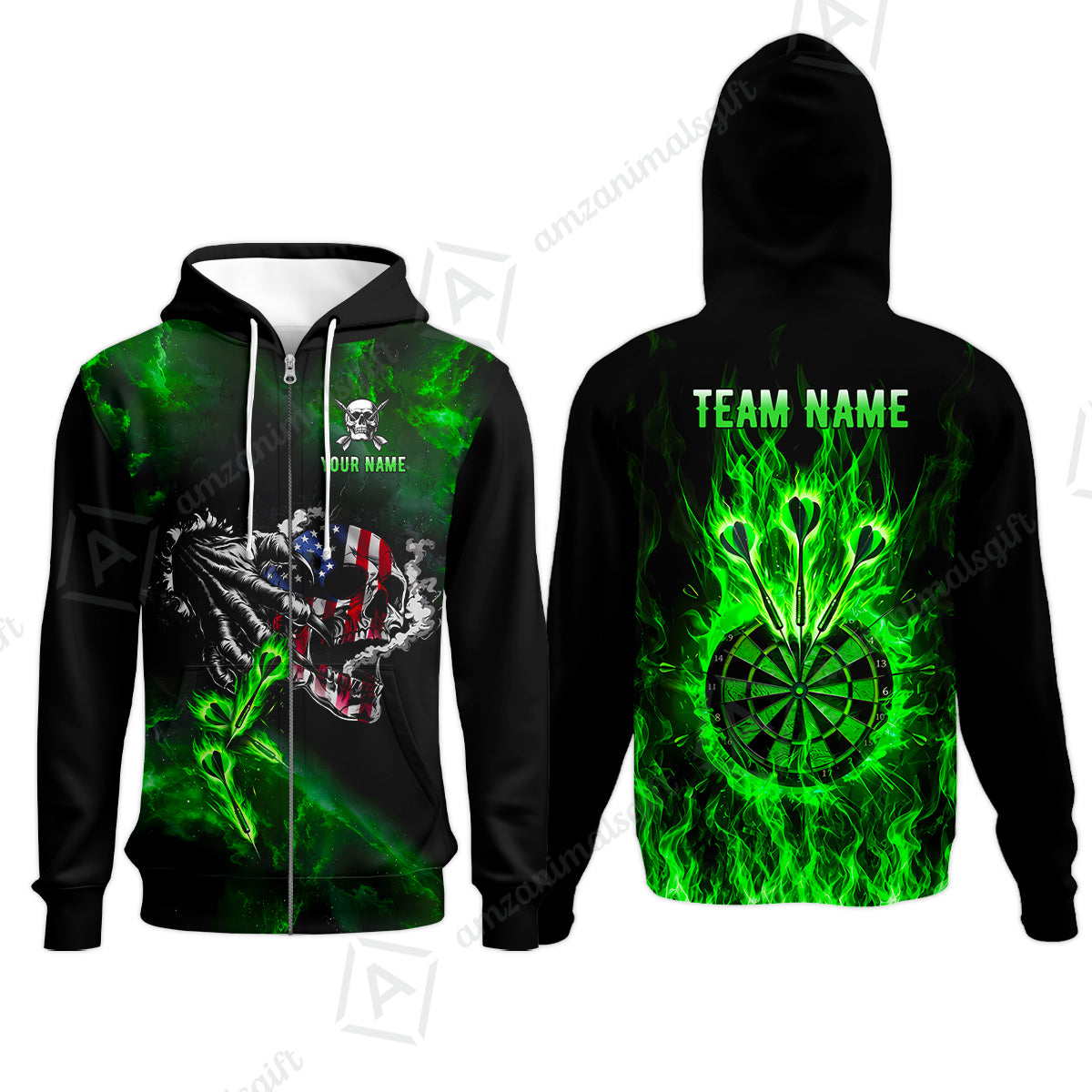 Zip Hoodie||Green