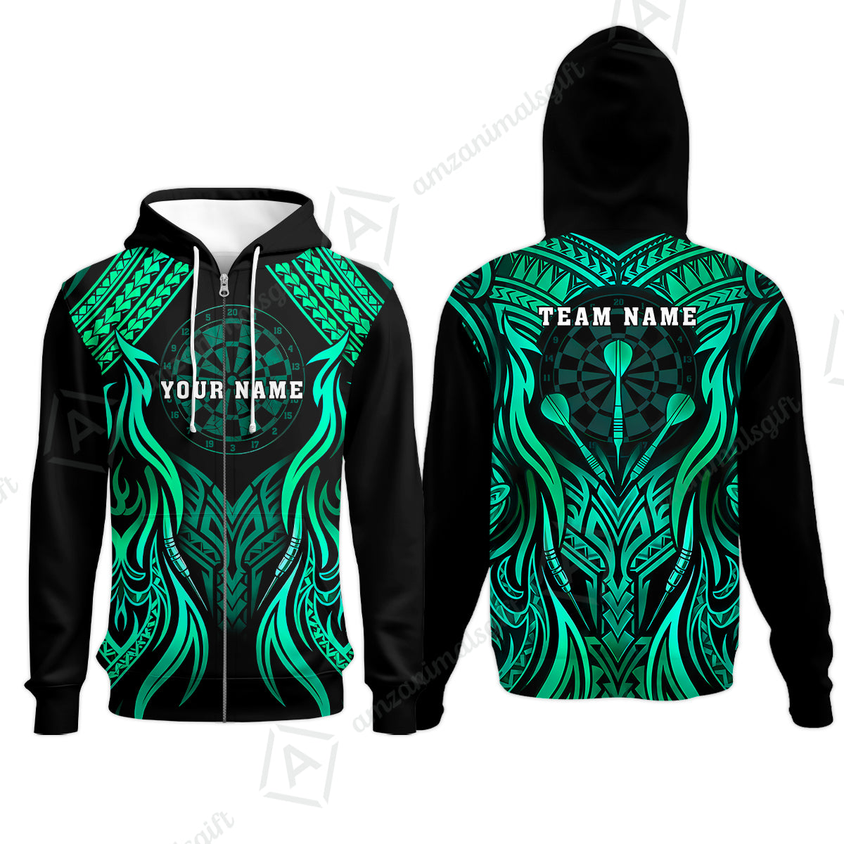 Zip Hoodie||Green