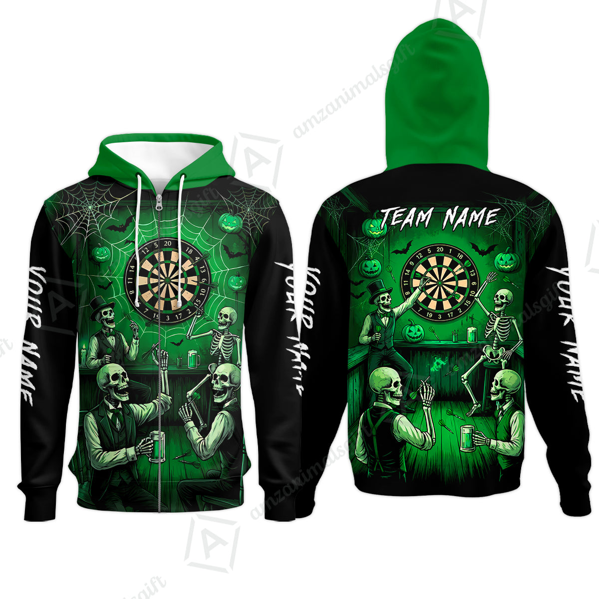 Zip Hoodie||Green