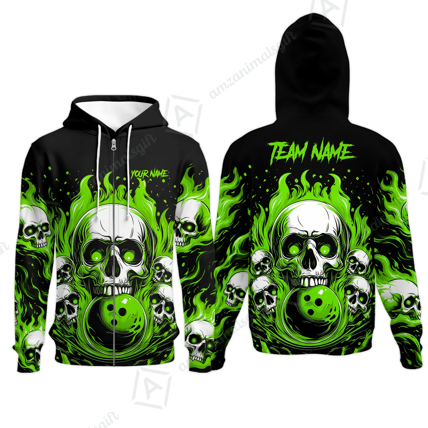 Zip Hoodie||Green