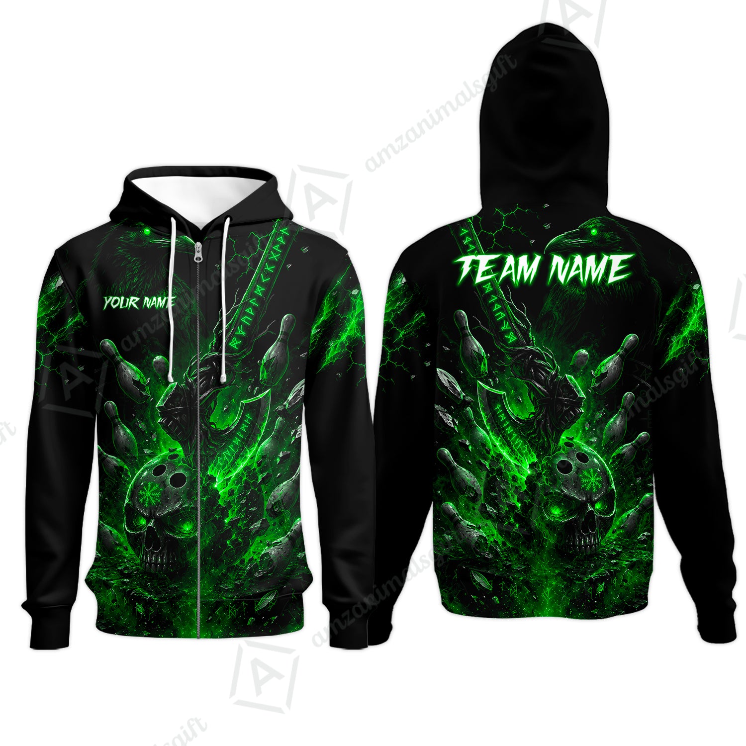Zip Hoodie||Green