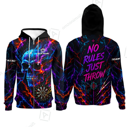 Customized Neon Skull - No Rules Just Throw Darts Jersey, Personalized Name And Team Name For Players