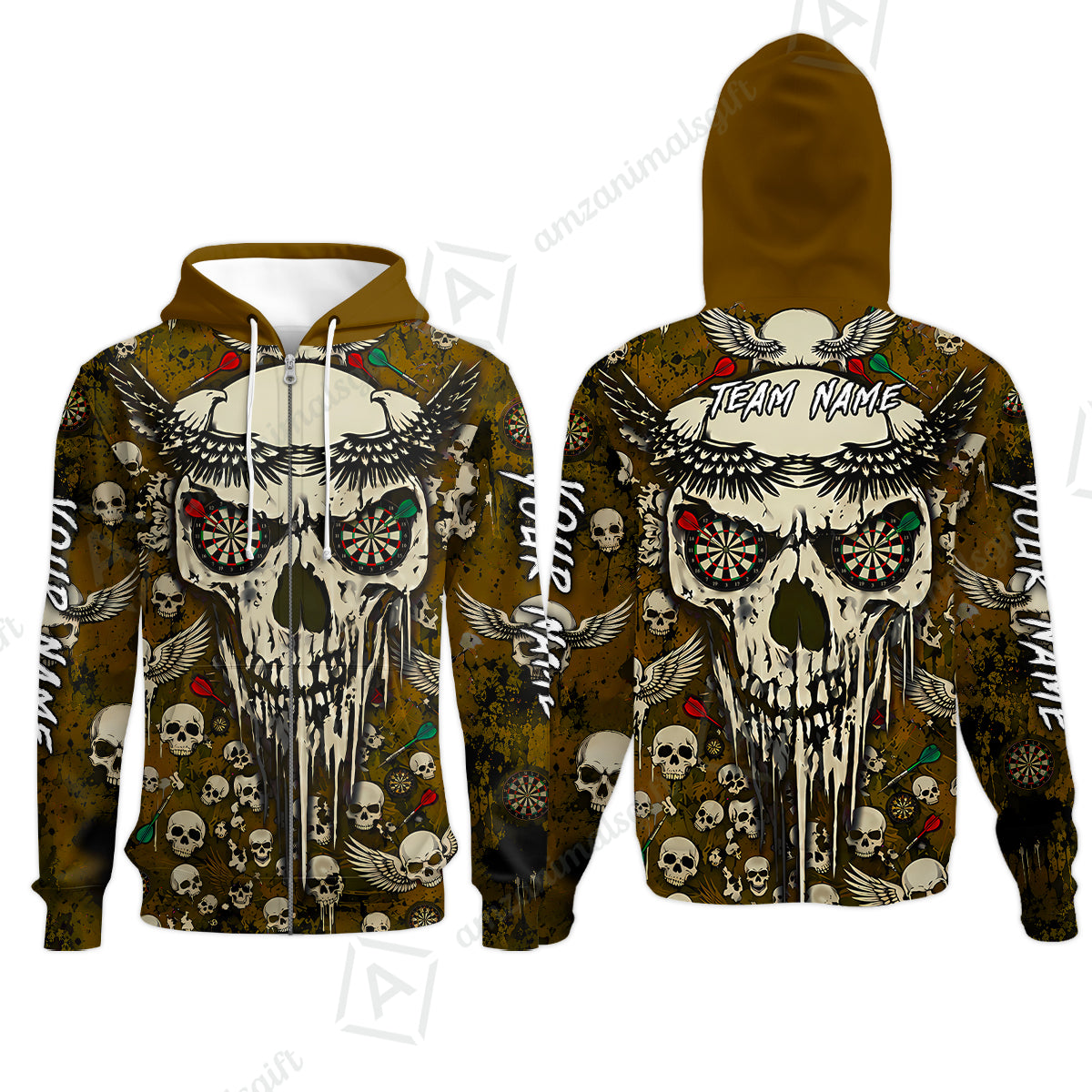Zip Hoodie||Olive Brown