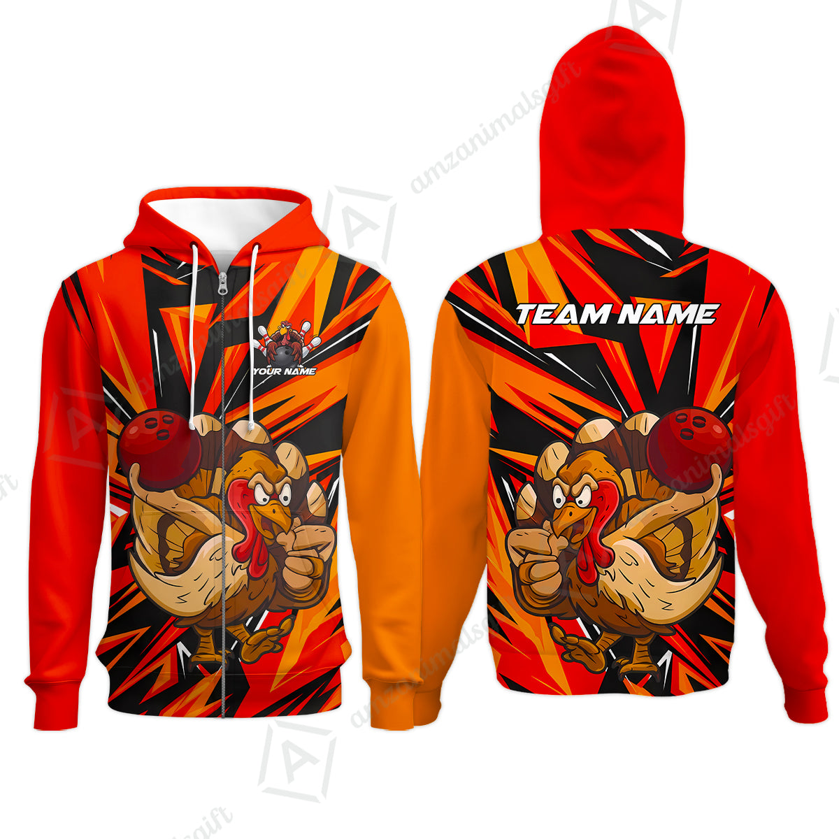 Zip Hoodie||Orange