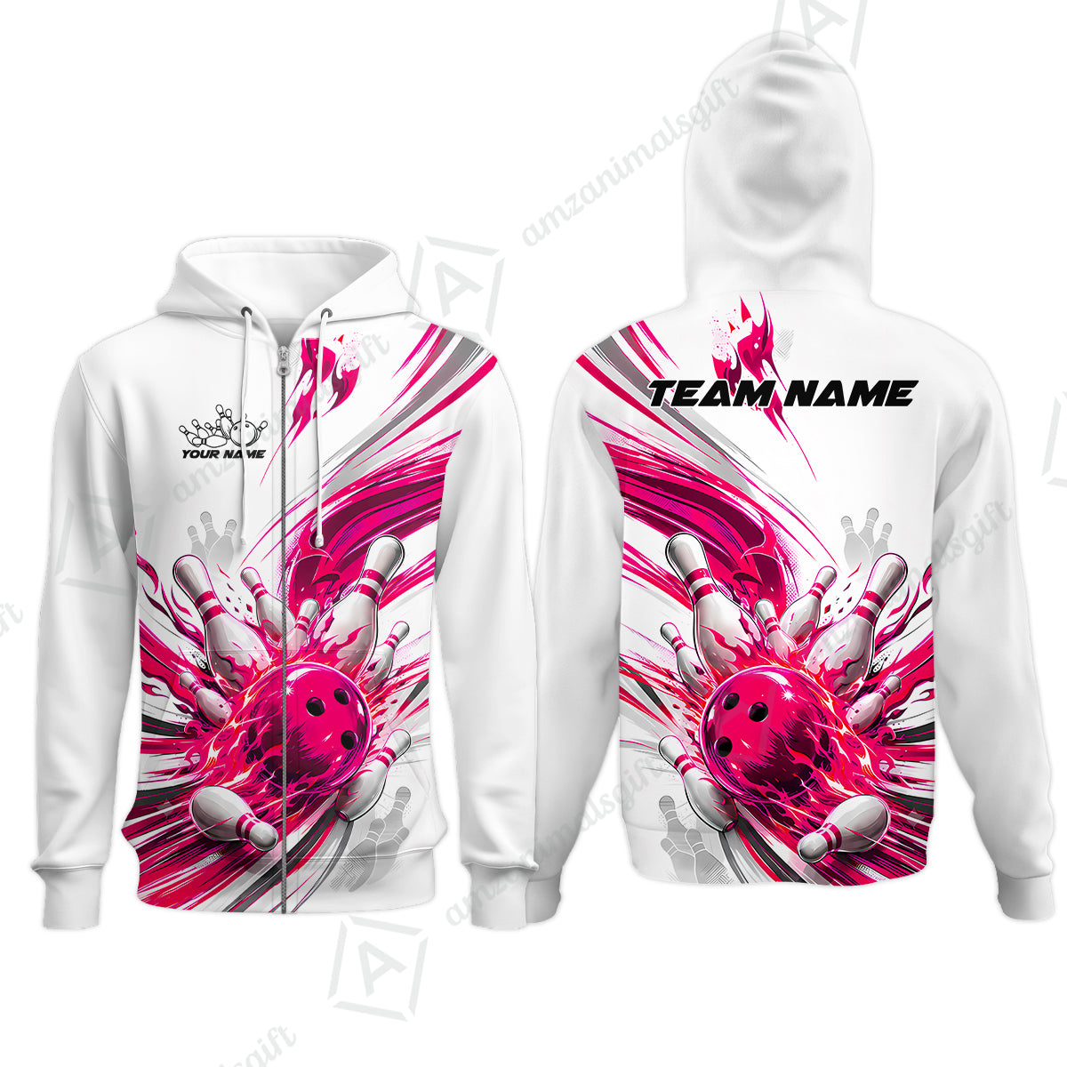 Zip Hoodie||Pink