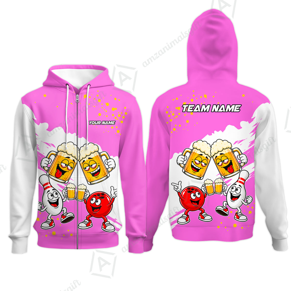 Zip Hoodie||Pink