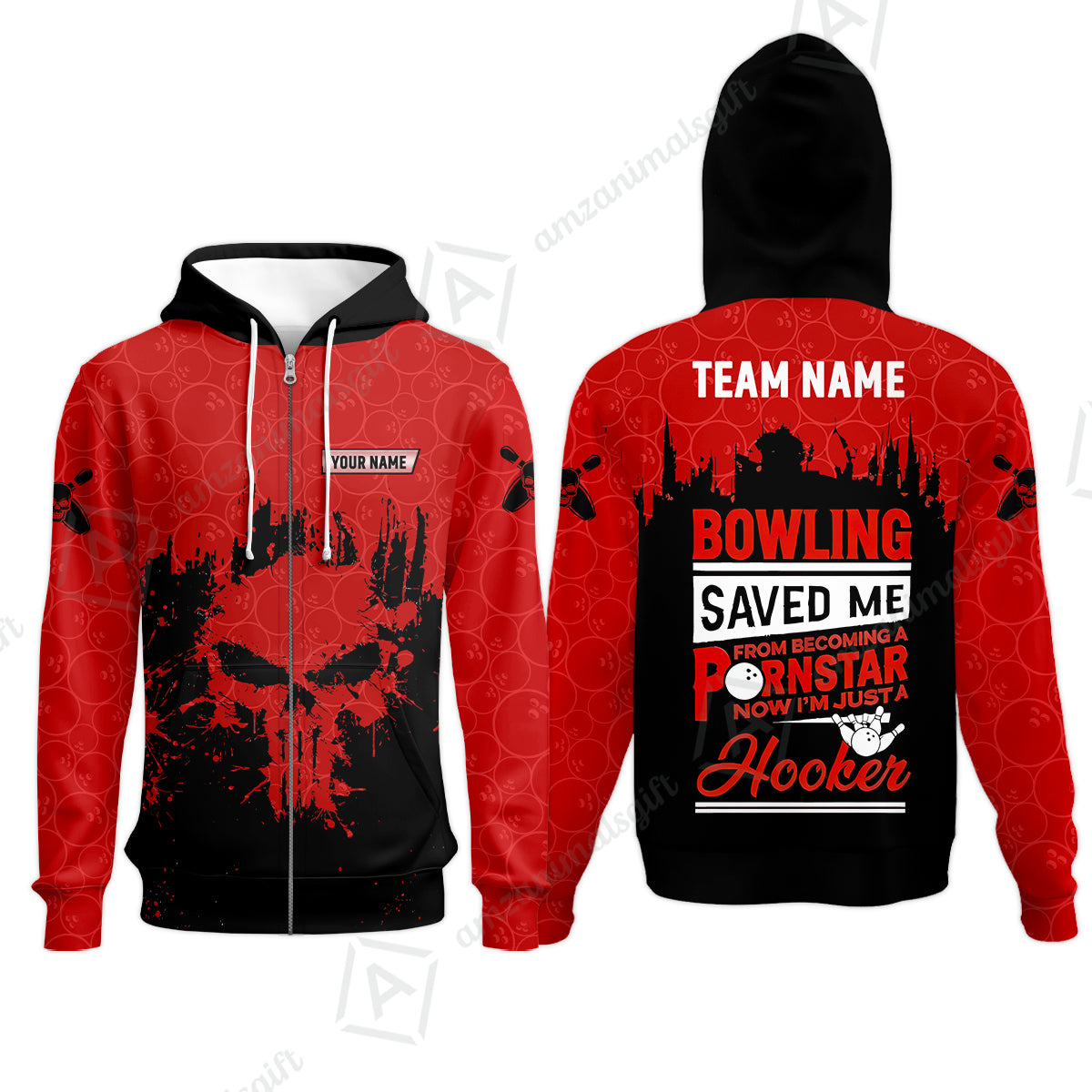 Zip Hoodie||Red