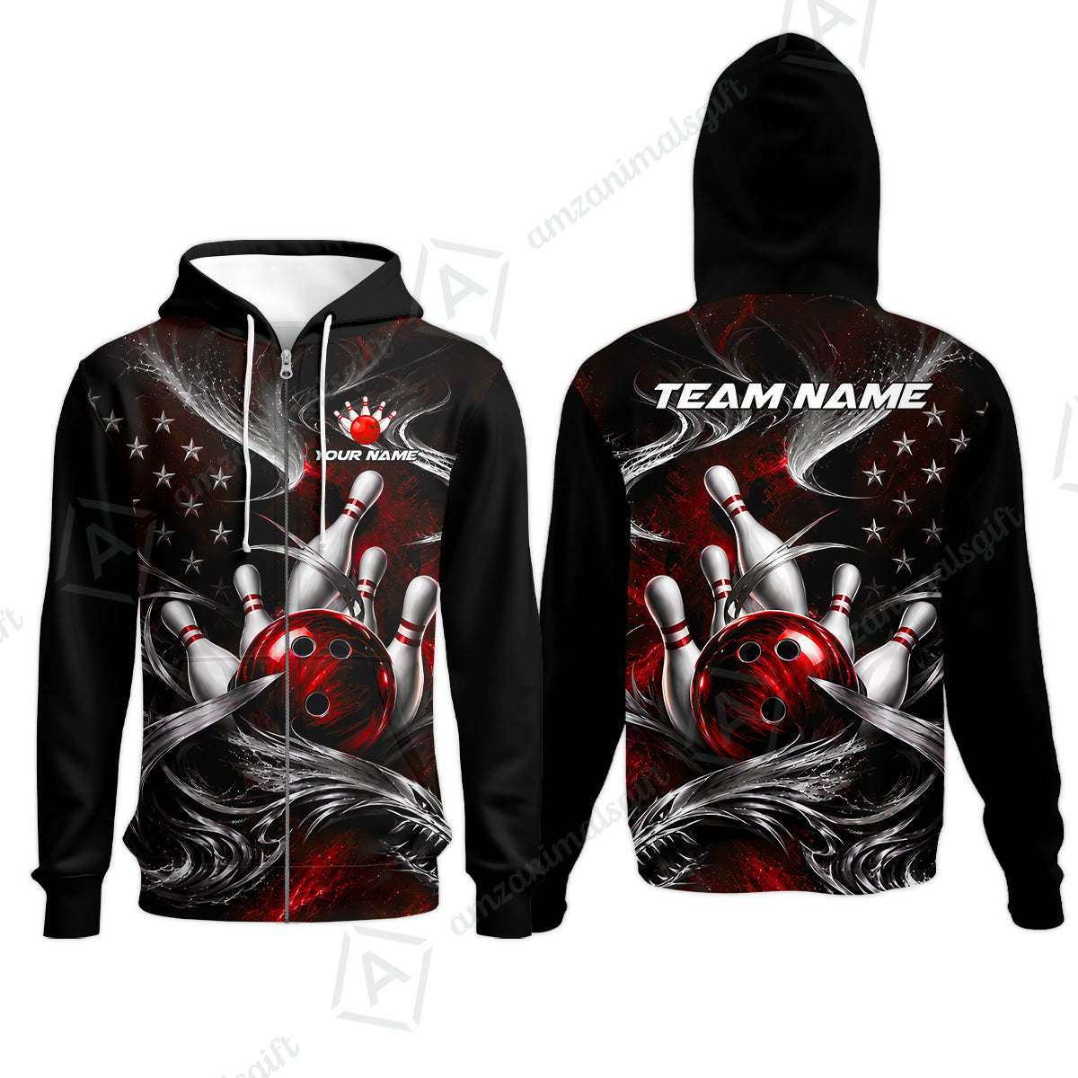 Zip Hoodie||Red