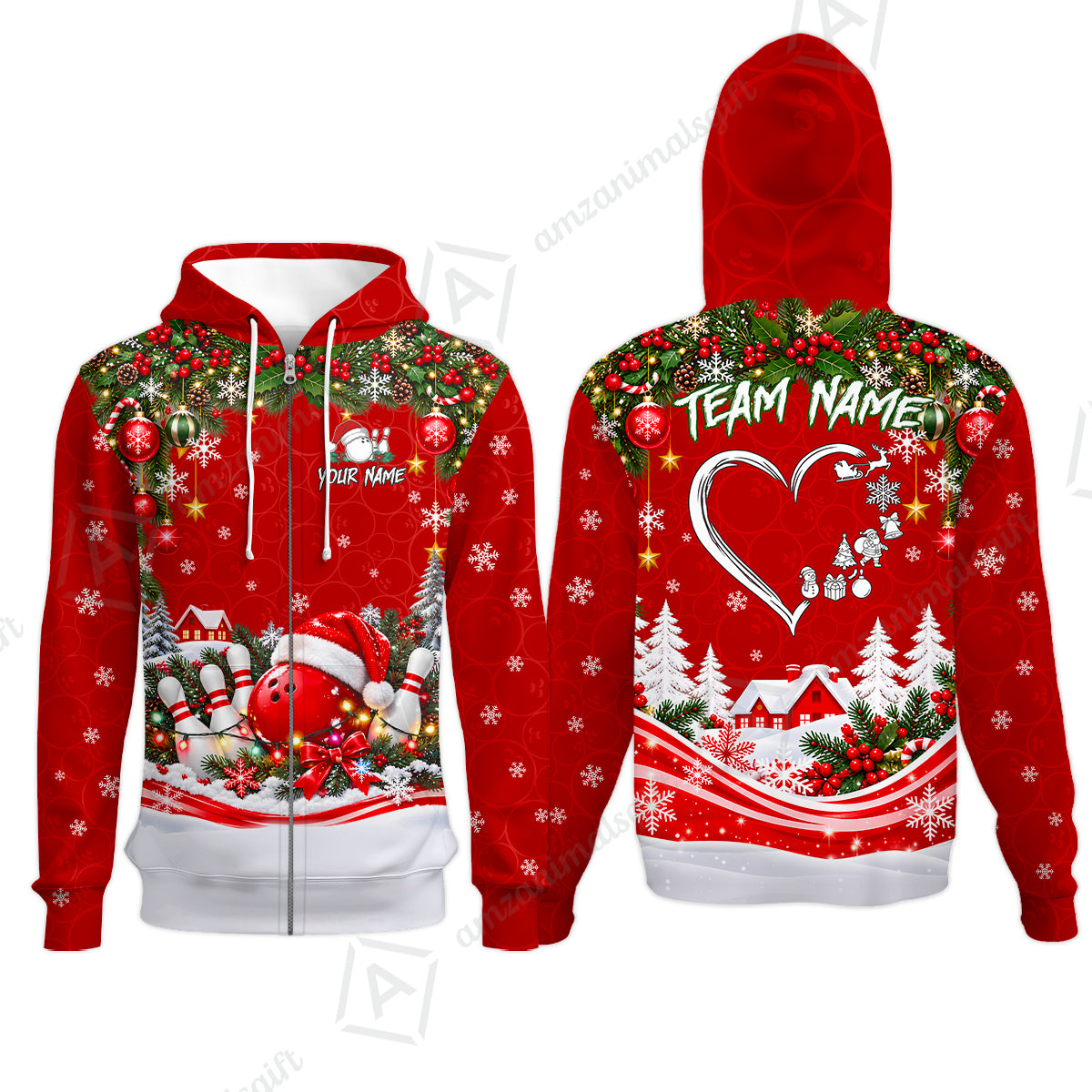 Zip Hoodie||Red