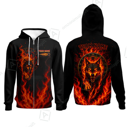Customized Fire Wolf Dartboard Multicolor Darts Jersey, Personalized Name And Team Name For Players