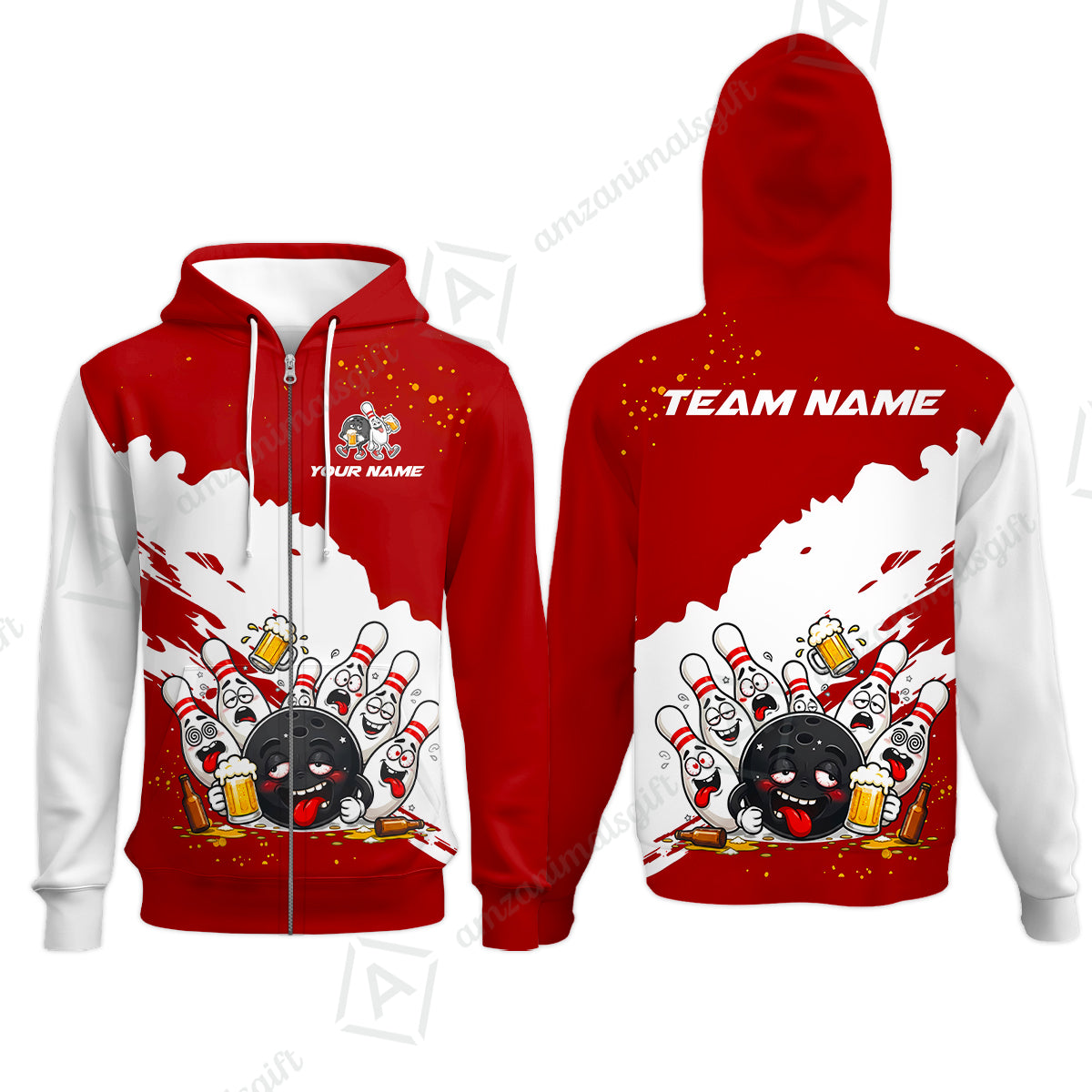Zip Hoodie||Red