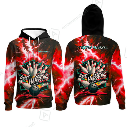Custom Bowling Team Jersey, Split Happens - Electric Lightning, Bowling Uniforms, Personalize Name And Team Name