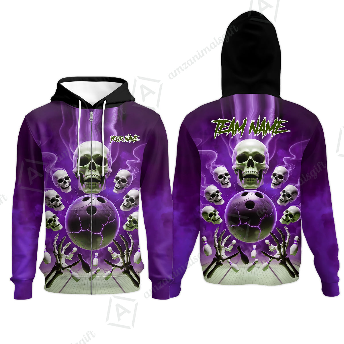 Custom Dark Fantasy Skeleton Bowling Team Jersey, Bowling Uniforms, Personalize Name And Team Name