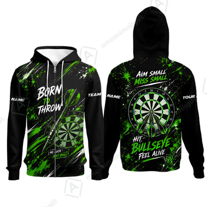 Customized Born To Throw No Luck Just Skill, Hit Bullseye Feel Alive Darts Jersey, Personalized Name And Team Name For Players