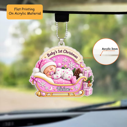 Personalized Baby Christmas Flat Printed Acrylic Ornament, Sleeping Baby's 1st Christmas, Custom Ornament Christmas Gift, Keychain Baby, Car Ornament Baby