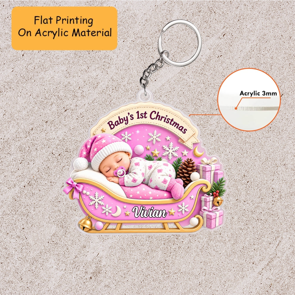 Personalized Baby Christmas Flat Printed Acrylic Ornament, Sleeping Baby's 1st Christmas, Custom Ornament Christmas Gift, Keychain Baby, Car Ornament Baby