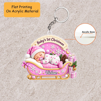 Personalized Baby Christmas Flat Printed Acrylic Ornament, Sleeping Baby's 1st Christmas, Custom Ornament Christmas Gift, Keychain Baby, Car Ornament Baby