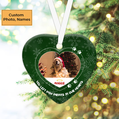 Custom Dog Photo Ceramic Ornament, Custom Pet Photo Ornament, You Left Paw Prints In Our Heart - Christmas Ornament Gift For Dog Lovers, Pet Lovers
