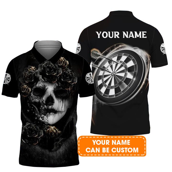 Customized Name Darts Men Polo Shirt, Skull Girl Dartboard Personalized Skull Girl And Darts Polo Shirt - Gift For Darts Players Uniforms, Darts Lovers