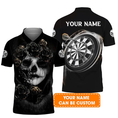 Customized Name Darts Men Polo Shirt, Skull Girl Dartboard Personalized Skull Girl And Darts Polo Shirt - Gift For Darts Players Uniforms, Darts Lovers