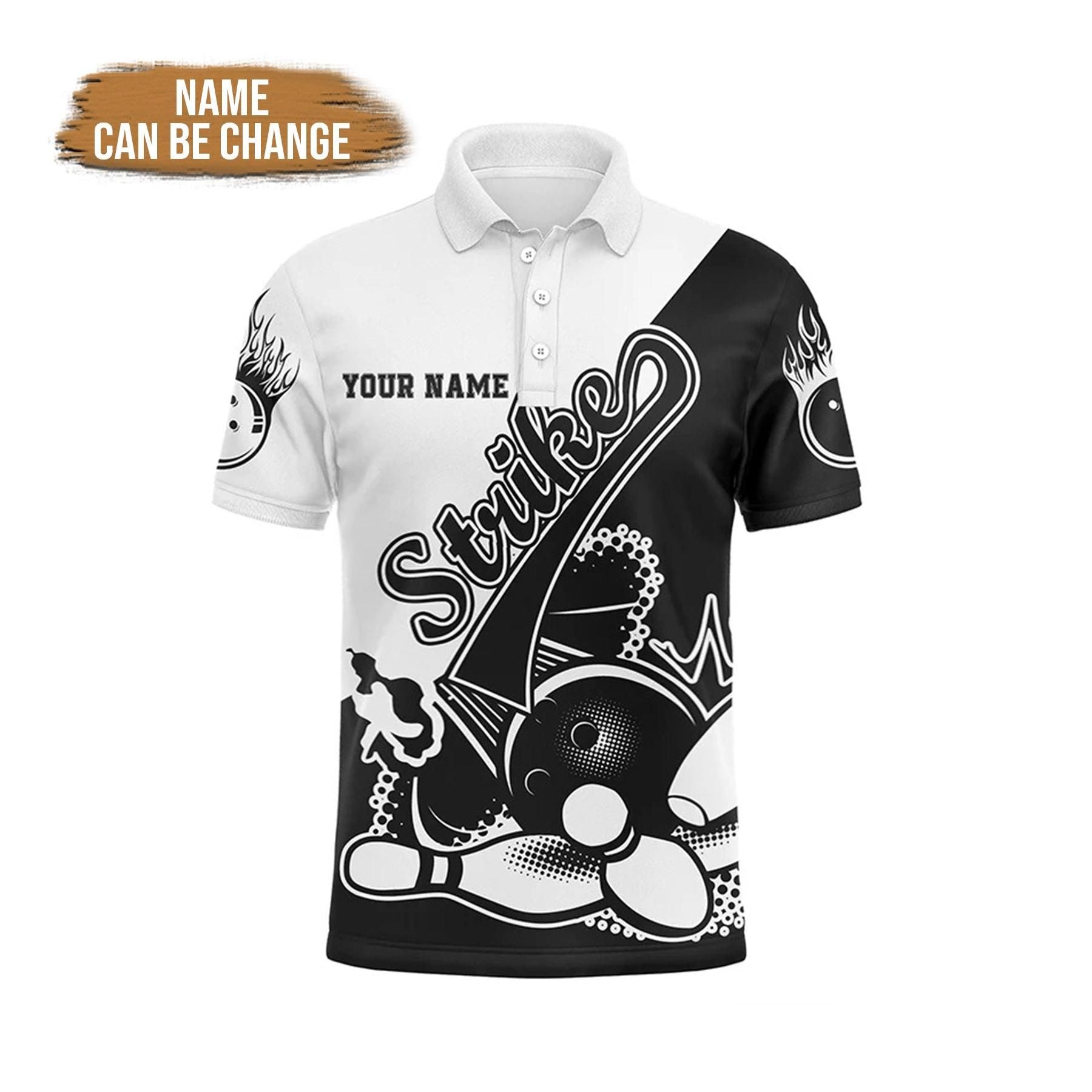 Bowling Custom Men Polo Shirt - Customize Name Bowling Strike Bowling Ball And Pins Personalized Bowling Polo Shirt - Perfect Gift For Friend, Family